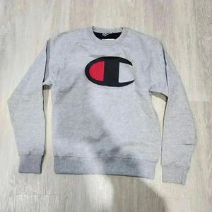 Champion Mens Logo Print Crew Neck Pullover Athletic Sweatshirt Gray Size S NWOT